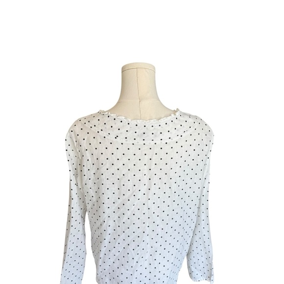 Flax - White Polka Dot Linen Blouse Top Sz S - Picture 4 of 7